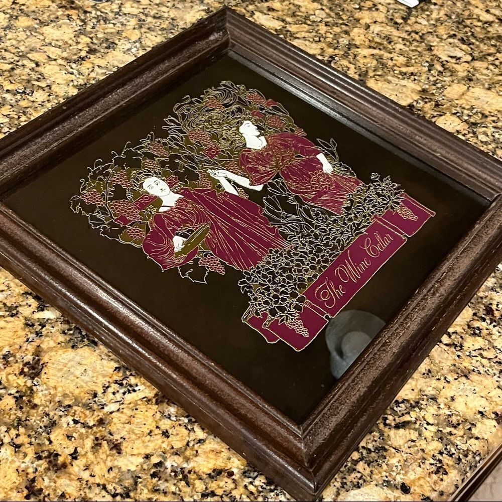 Vintage Lucid Lines “The Wine Cellar” Grecian Mirror Graphic 1970s Gold Burgundy - Picture 4 of 13